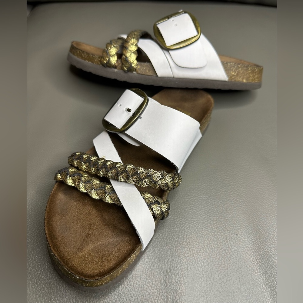 White Mountain Healing Leather Footbed Strappy Slide Sandals size 6M